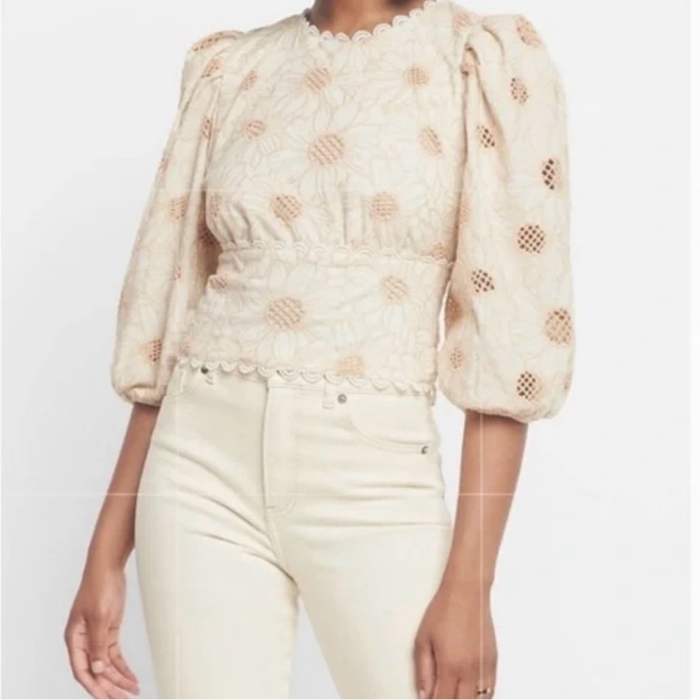 Express Cream Floral Puff Sleeve Blouse